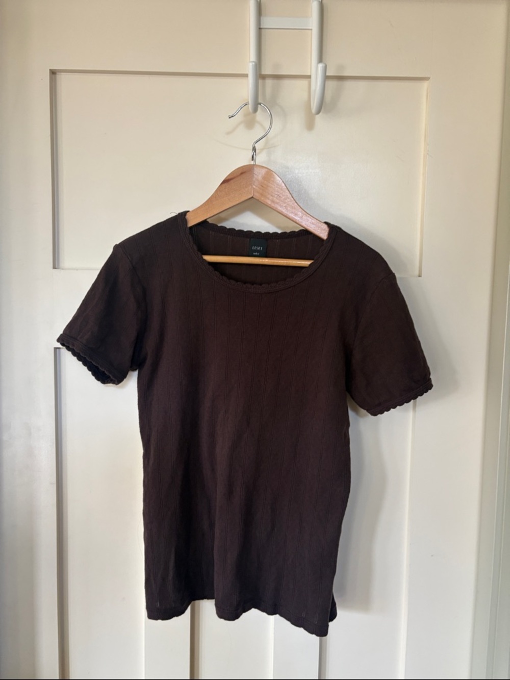 LESET Pointelle Slim Fit Tee in Choco